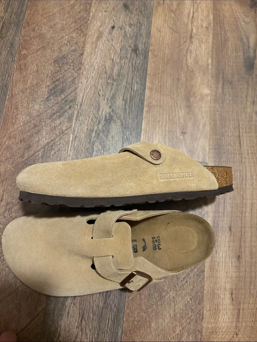 Birkenstock Bostons Tan Suede Slip-On Clogs in Camel - Picture 14 of 14